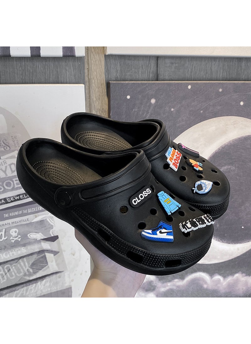 2024 Cartoon Cute Womens Beach Clogs with Thick SoleBlack Black