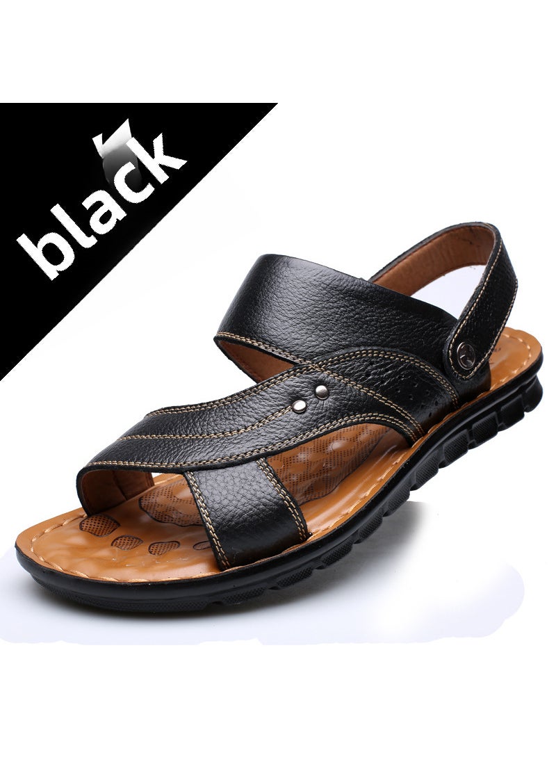 2024 Summer Mens Leather Sandals Casual Fashion Slippers12129 Black 12129 Black