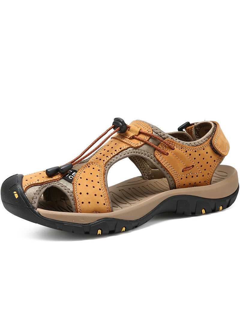 Explosions Supply Summer New Breathable Baotou Beach Shoes Trendy Mens Sandals Mens Shoes Large Size Wholesale7236 golden yellow 7236 golden yellow