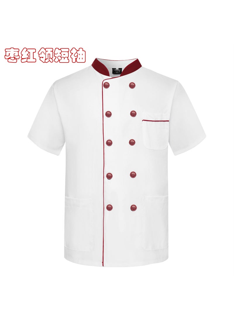 Professional Long-Sleeve Chef Uniform for Men and Women Jujube red collar short sleeve