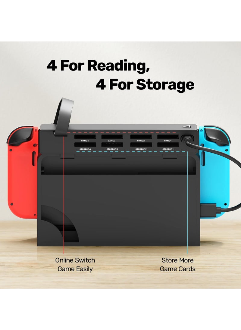 8-in-1 Game Card Reader for Nintendo Switch/Switch OLED Console and Dock, multiple Switch Games Reader, Card Storage Holder Accessories (4 Slots for Switching Games + 4 Slots for Storage)