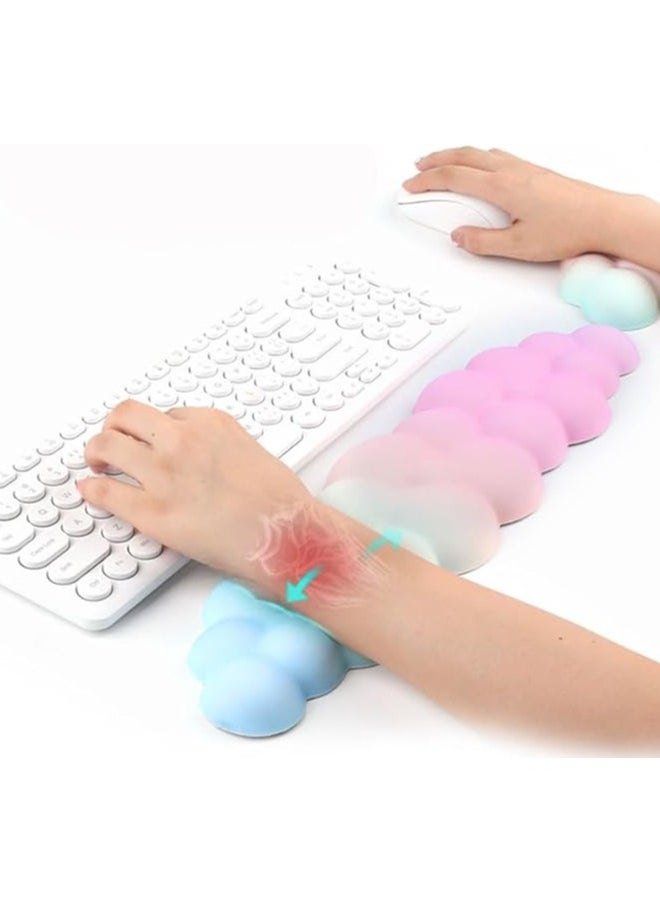 17'' Cloud Keyboard Wrist Rest, 3 Pcs Mouse Pad Wrist Support Keyboard Set with Ergonomic Memory Foam, Coaster Anti-Slip Base, Computer Palm for Home Office Laptop, Typing Pain Relief (Gradient Pink)