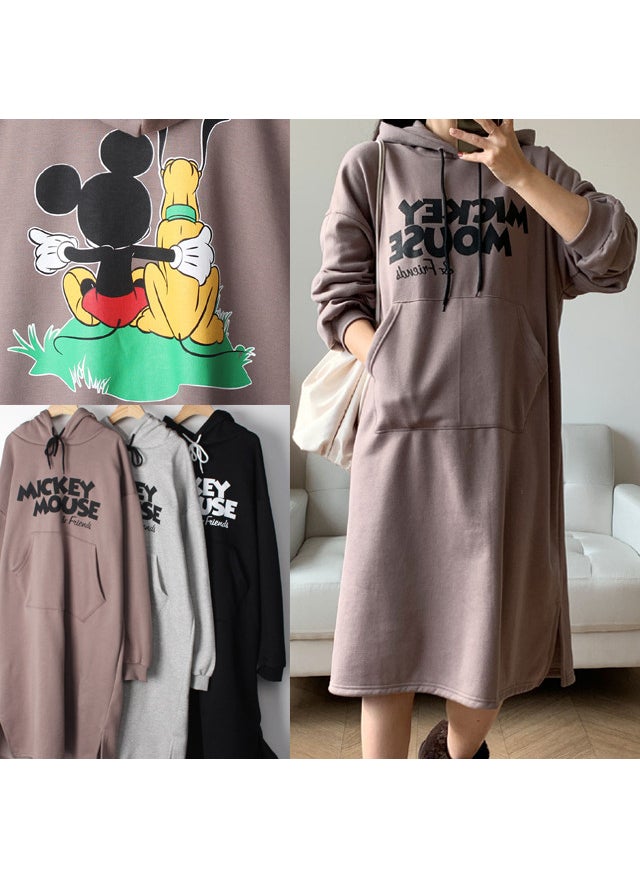 Hooded Sweatshirt Dress Mid-Length Spring 2023 Gray