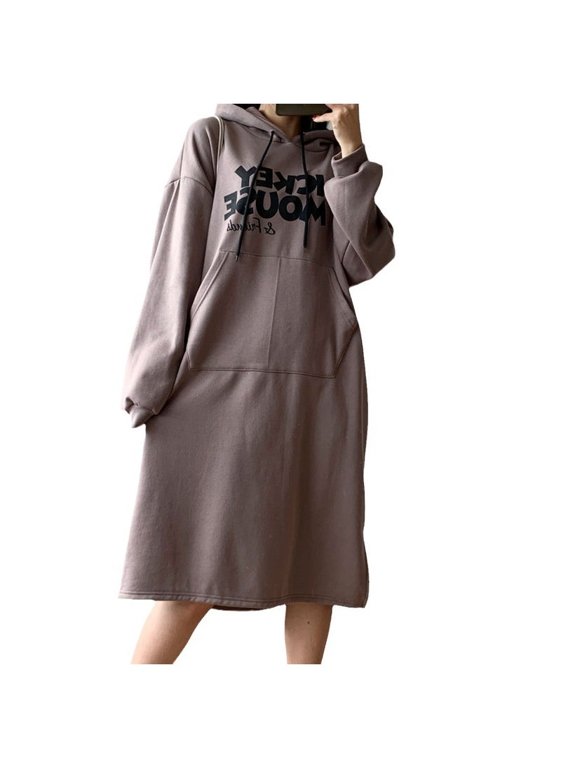 Hooded Sweatshirt Dress Mid-Length Spring 2023 Gray