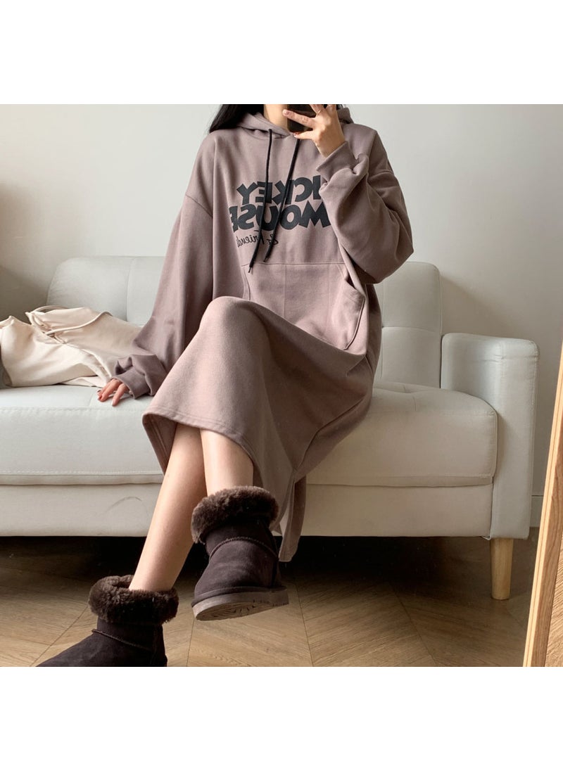 Hooded Sweatshirt Dress Mid-Length Spring 2023 Black