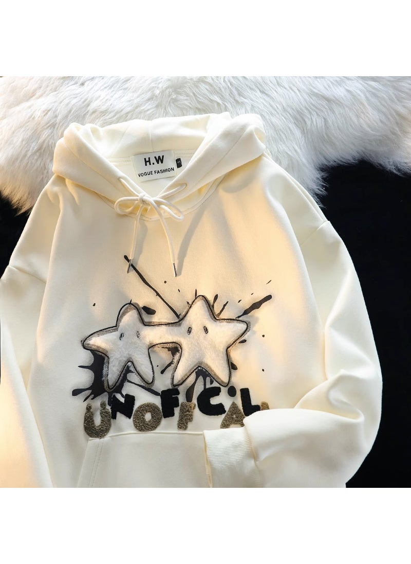 Unisex Velvet Star Hoodie Loose Streetwear Black