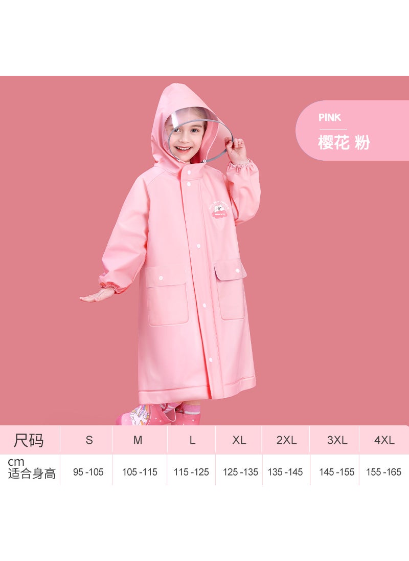 Kids Full-Body Raincoat Poncho for School Pink-snap button