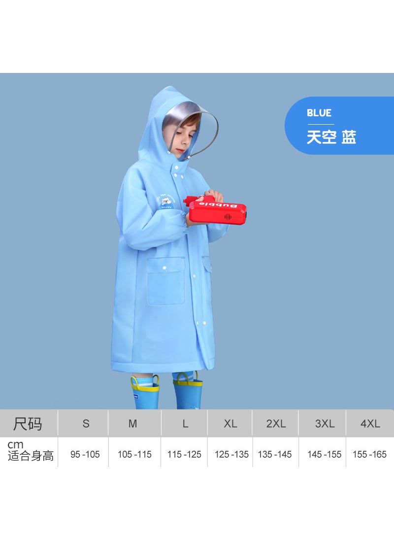 Kids Full-Body Raincoat Poncho for School Blue-zipper + snap button