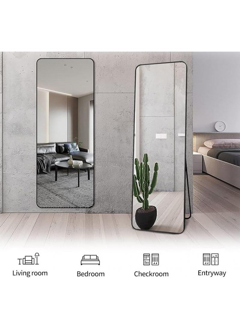 Full Length Mirror Aluminum Alloy Large Standing Vanity Mirror Bedroom Dressing Room Hanging Against Wall Mirror With Stand-Black 155*45CM