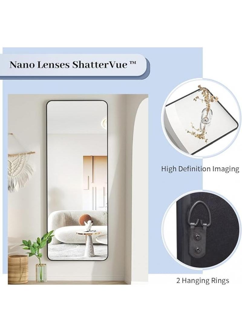 Full Length Mirror Aluminum Alloy Large Standing Vanity Mirror Bedroom Dressing Room Hanging Against Wall Mirror With Stand-Black 155*45CM