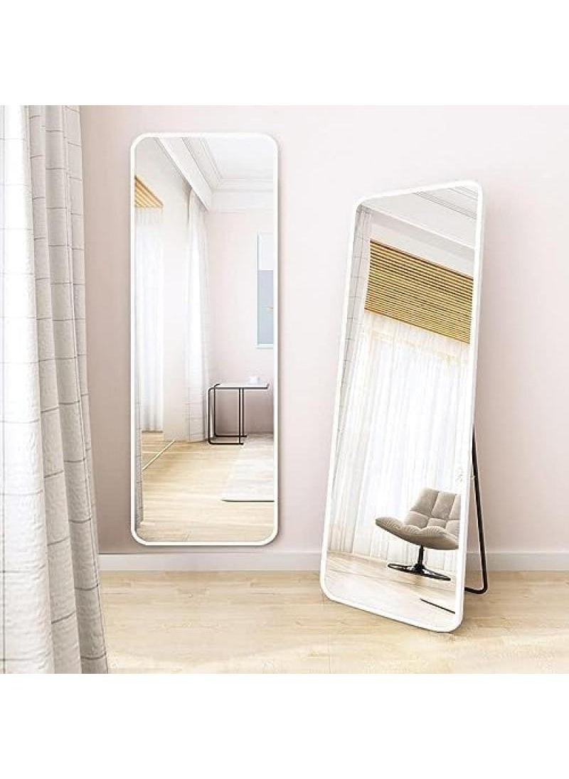 Full Length Mirror Aluminum Alloy Large Standing Vanity Mirror Bedroom Dressing Room Hanging Against Wall Mirror With Stand-White 155**45CM