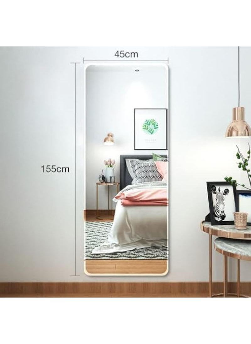 Full Length Mirror Aluminum Alloy Large Standing Vanity Mirror Bedroom Dressing Room Hanging Against Wall Mirror With Stand-White 155**45CM