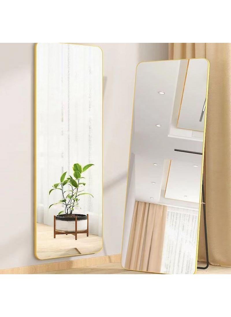 1-Pieces Full Length Mirror Aluminum Alloy Large Standing Vanity Mirror Bedroom Dressing Room Hanging Against Wall Mirror With Stand-Gold 155*45CM