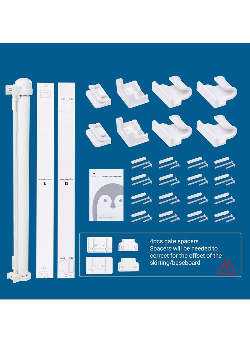 Retractable Gate for Baby and Pets - 0 to 140 cm, Extra Wide, White | Safety Gate for Stairs & Hallways