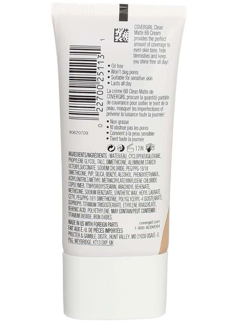 COVERGIRL - Clean Matte BB Cream, Oil-Free, Long-Lasting, Sensitive Skin, Lightweight, 100% Cruelty-Free