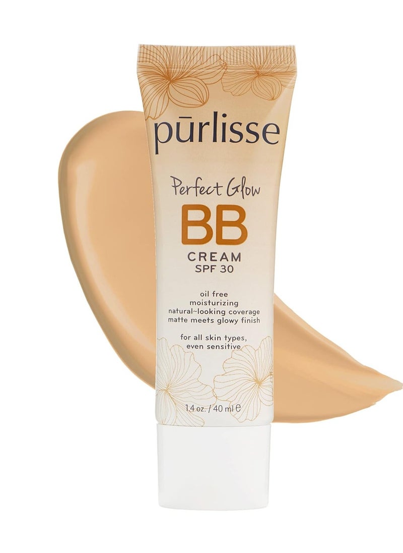 pūrlisse Perfect Glow BB Cream SPF 30: Clean & Cruelty-Free, Medium Flawless Coverage, Hydrates with Jasmine | Light Medium 1.4oz