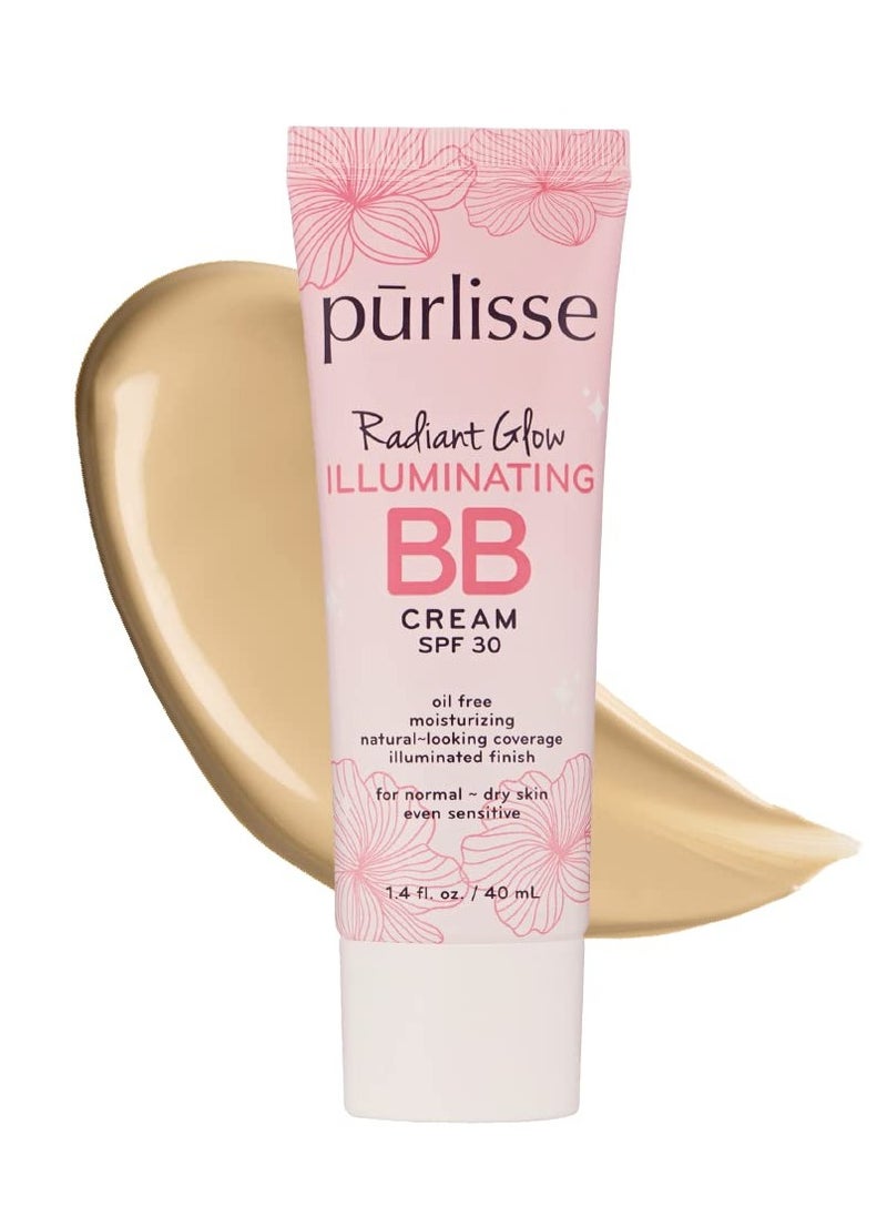 pūrlisse Radiant Glow Illuminating BB Cream Spf30 Hydrating and Moisturizing Natural Organic Cruelty-free Sulphate & Paraben Free For All Skin Even Sensitive Skin 1.4 Fl Oz (Light Medium)