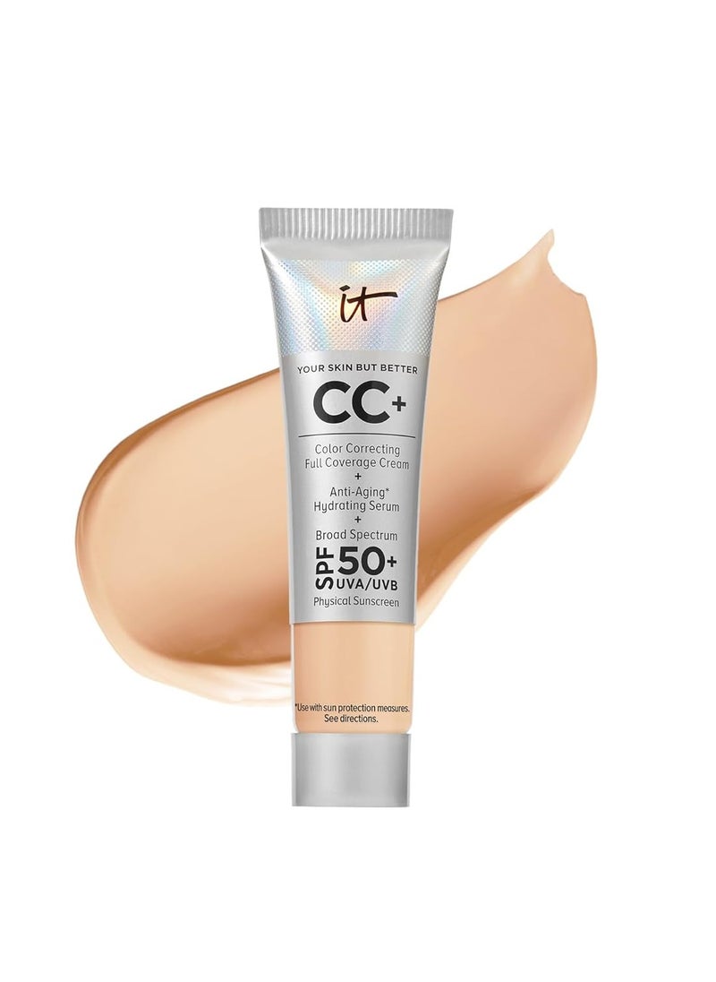 IT Cosmetics Your Skin But Better CC+ Cream Travel Size - Color Correcting Cream, Full-Coverage Foundation, Hydrating Serum & SPF 50+ Sunscreen - Natural Finish - 0.4 fl oz