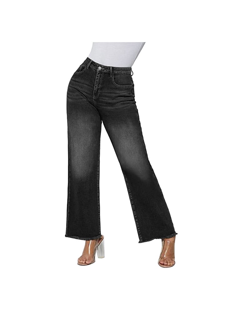 Retro Loose Cat Whisker Cropped Jeans Black