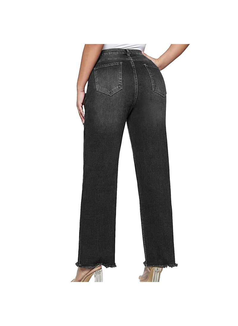 Retro Loose Cat Whisker Cropped Jeans Black