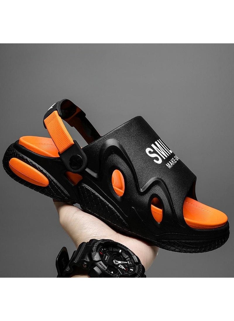 New Summer Mens Slides Thick Sole Casual SandalsBlack Orange -1 Black Orange -1