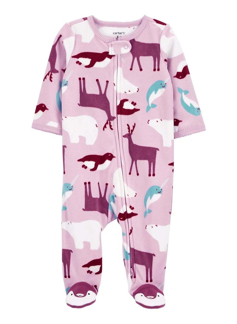 Carter's Arctic Animals Print Zip-Up Fleece Sleep Suit - Purple