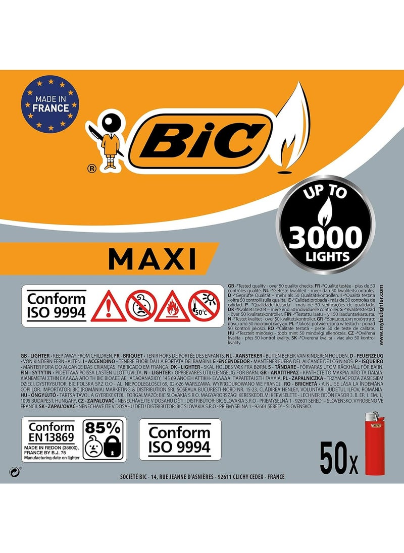 BIC MAXI J6 Pocket Lighter – Pack of 50 Reliable and Long-Lasting Lighters