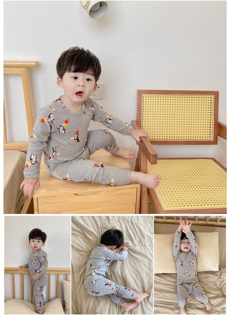 Kids Thermal Underwear Set Thermal Long Johns Top & Bottom Set Winter children Thermal Base Layer Interior Long Warm sleepwear (Penguin)