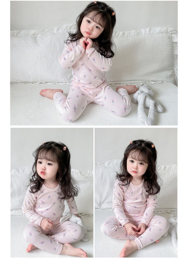 Kids Thermal Underwear Set Thermal Long Johns Top & Bottom Set Winter children Thermal Base Layer Interior Long Warm sleepwear (Bunny)