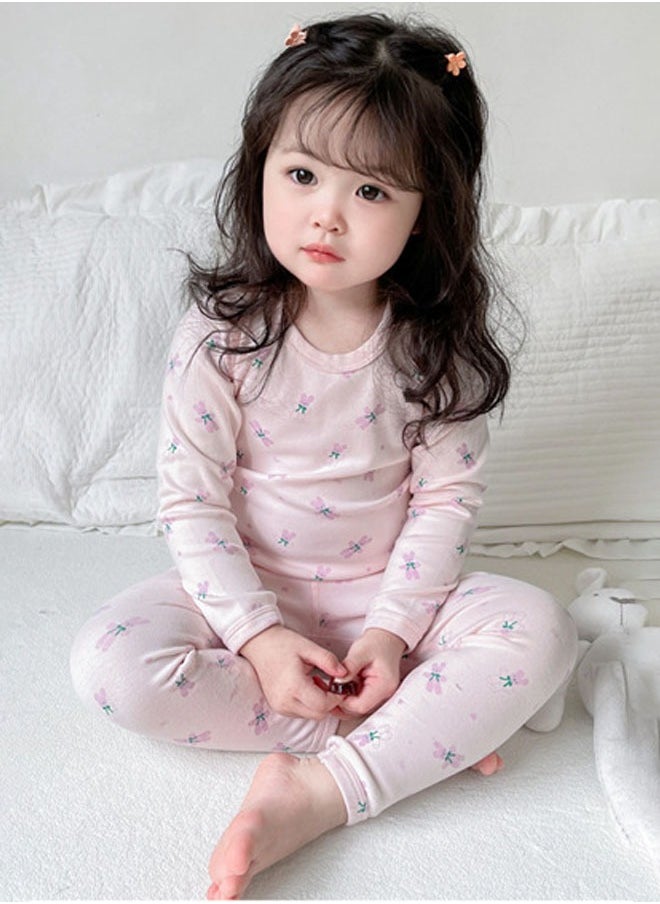 Kids Thermal Underwear Set Thermal Long Johns Top & Bottom Set Winter children Thermal Base Layer Interior Long Warm sleepwear (Bunny)