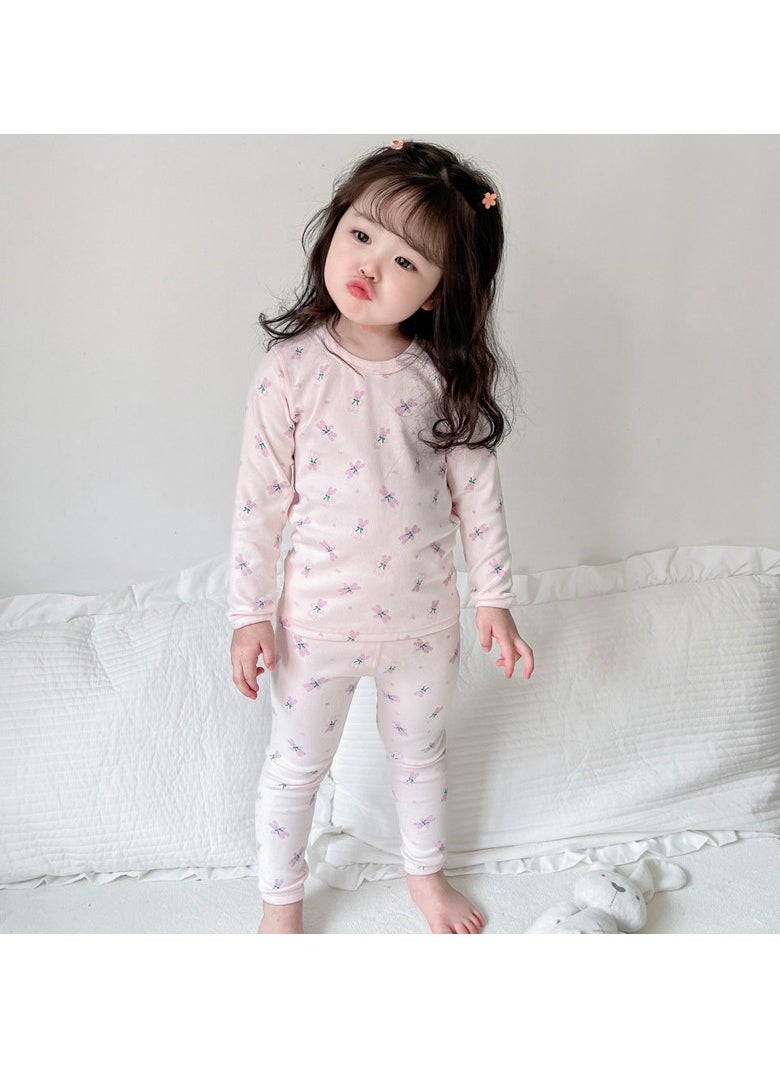 Kids Thermal Underwear Set Thermal Long Johns Top & Bottom Set Winter children Thermal Base Layer Interior Long Warm sleepwear (Bunny)