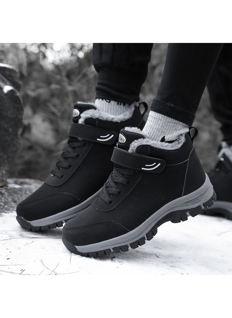 Winter Explosions Waterproof Middle-aged and Elderly Mothers Cotton Shoes Winter Warm Velvet Elderly Shoes Mens and Womens Walking Shoes Snow BootsBlack Black