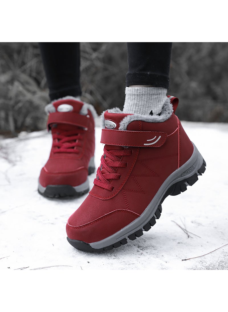 Winter Explosions Waterproof Middle-aged and Elderly Mothers Cotton Shoes Winter Warm Velvet Elderly Shoes Mens and Womens Walking Shoes Snow BootsRed Red