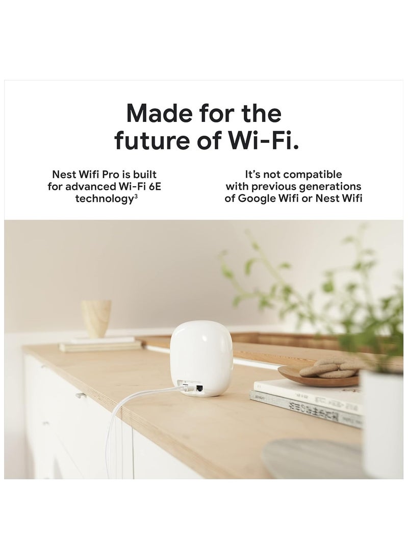 Google Nest WiFi Pro - 6E - Reliable Home Wi-Fi System with Fast Speed and Whole Home Coverage - Mesh Router - 2 Pack - Snow