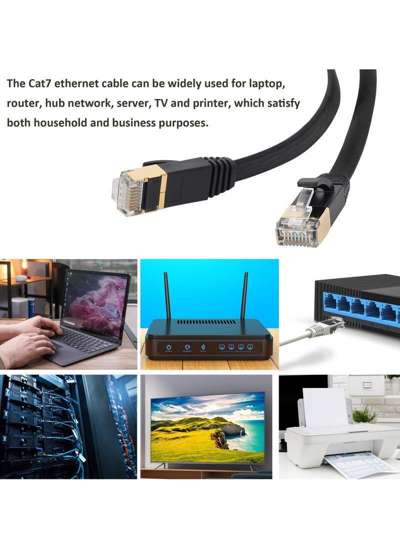 Ethernet Cable Cat7 / Category 7, High Speed 10 Gigabit 600Mhz, LAN Network Cables, Black Flat Cable With Gold Plated Plug (10M), USB