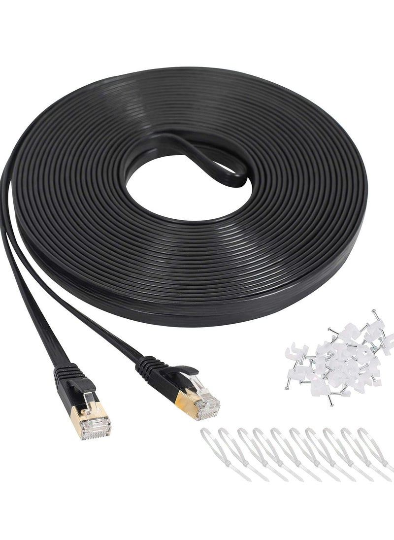 Ethernet Cable Cat7 / Category 7, High Speed 10 Gigabit 600Mhz, LAN Network Cables, Black Flat Cable With Gold Plated Plug (10M), USB