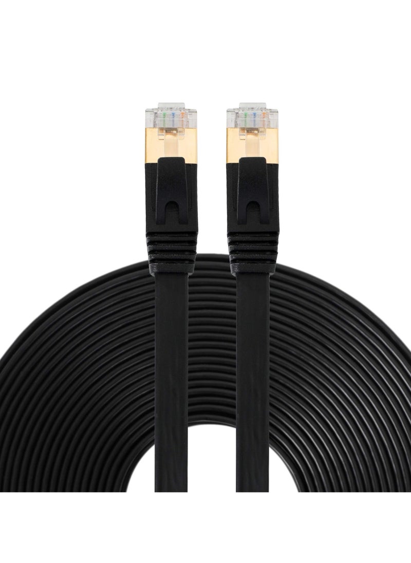 Ethernet Cable Cat7 / Category 7, High Speed 10 Gigabit 600Mhz, LAN Network Cables, Black Flat Cable With Gold Plated Plug (10M), USB