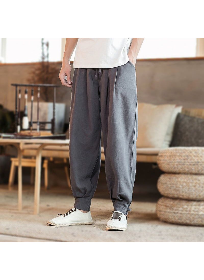 Cotton Linen Monk Pants Unisex Loose-Fit Spring Summer Brown 0021