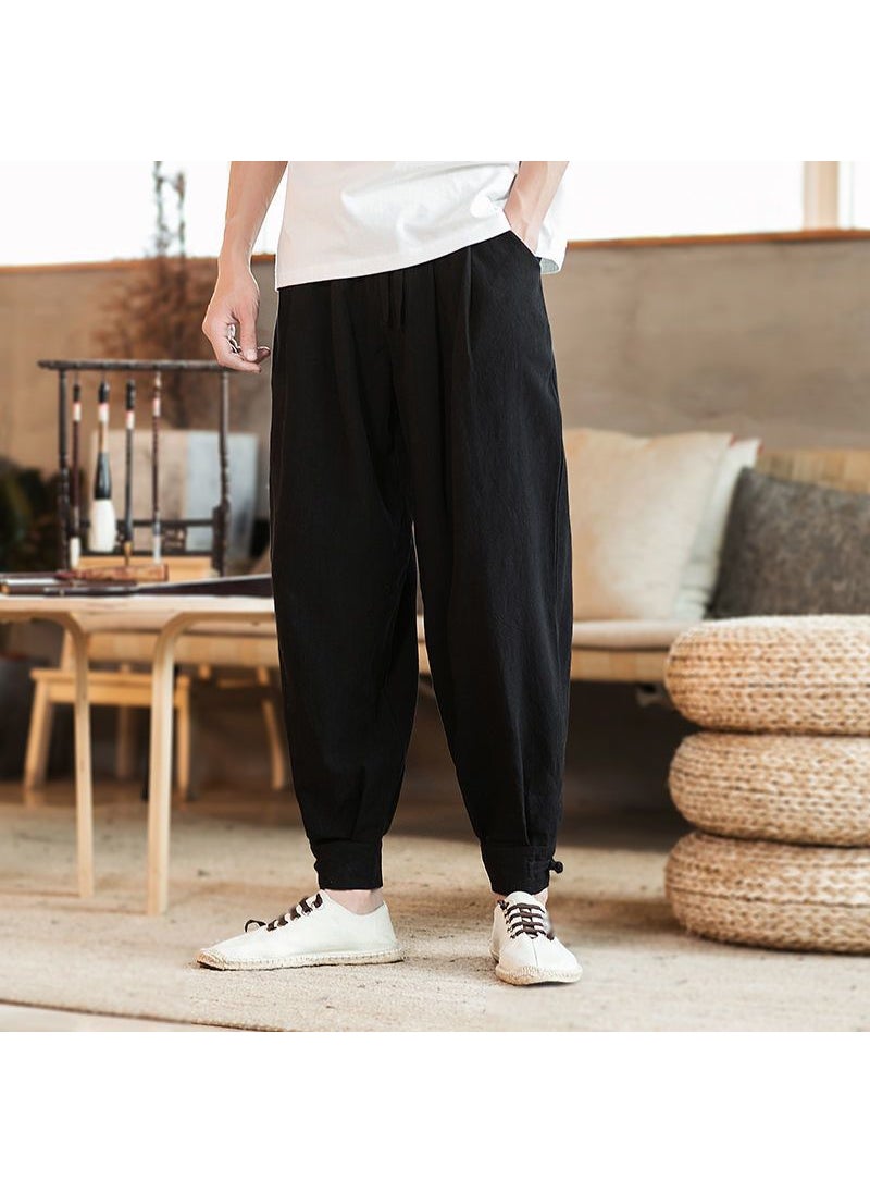 Cotton Linen Monk Pants Unisex Loose-Fit Spring Summer Gray 0021