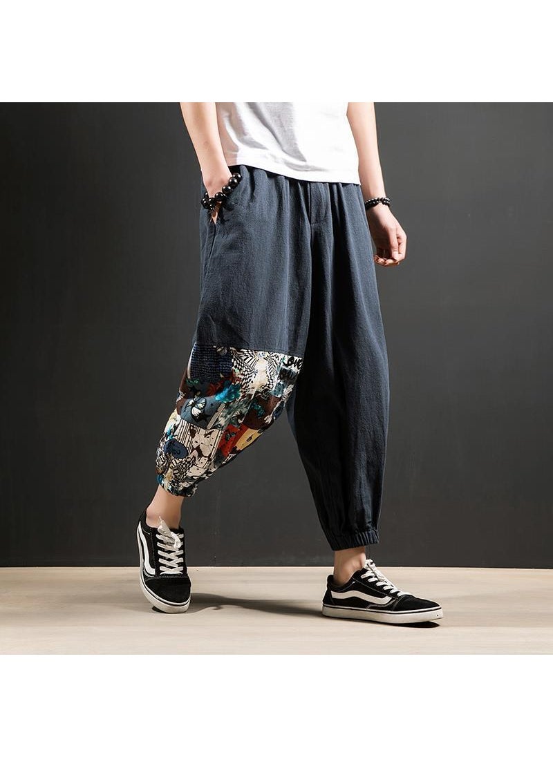 Summer Lightweight Linen Harem Pants for Men Navy blue