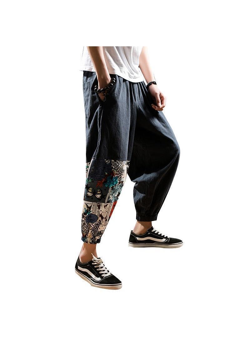 Summer Lightweight Linen Harem Pants for Men Navy blue