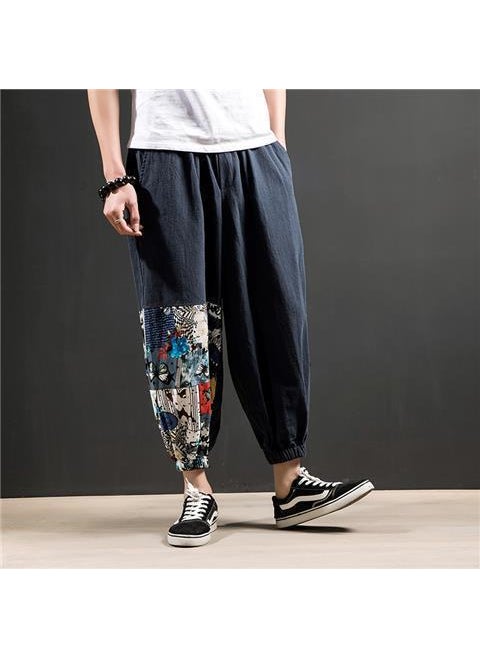 Summer Lightweight Linen Harem Pants for Men Navy blue