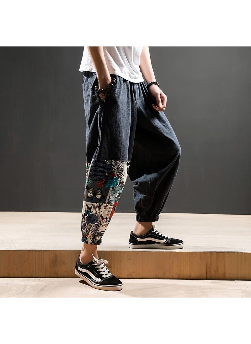 Summer Lightweight Linen Harem Pants for Men Navy blue