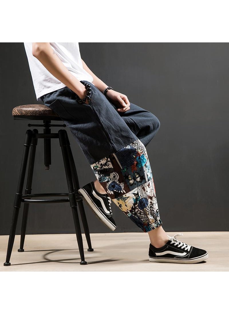 Summer Lightweight Linen Harem Pants for Men Navy blue