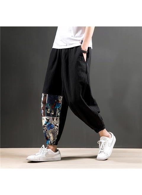 Summer Lightweight Linen Harem Pants for Men Black