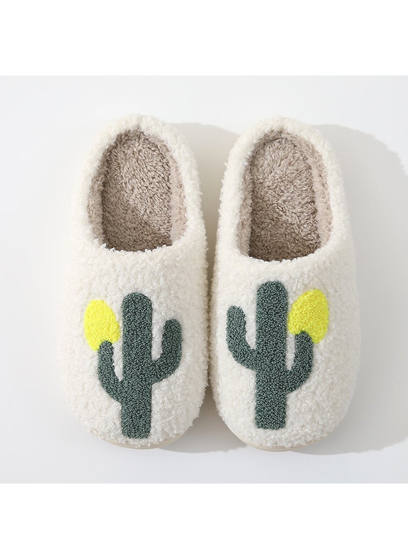 New Cozy Cactus Cotton Slippers Soft Thick Non-SlipWhite White