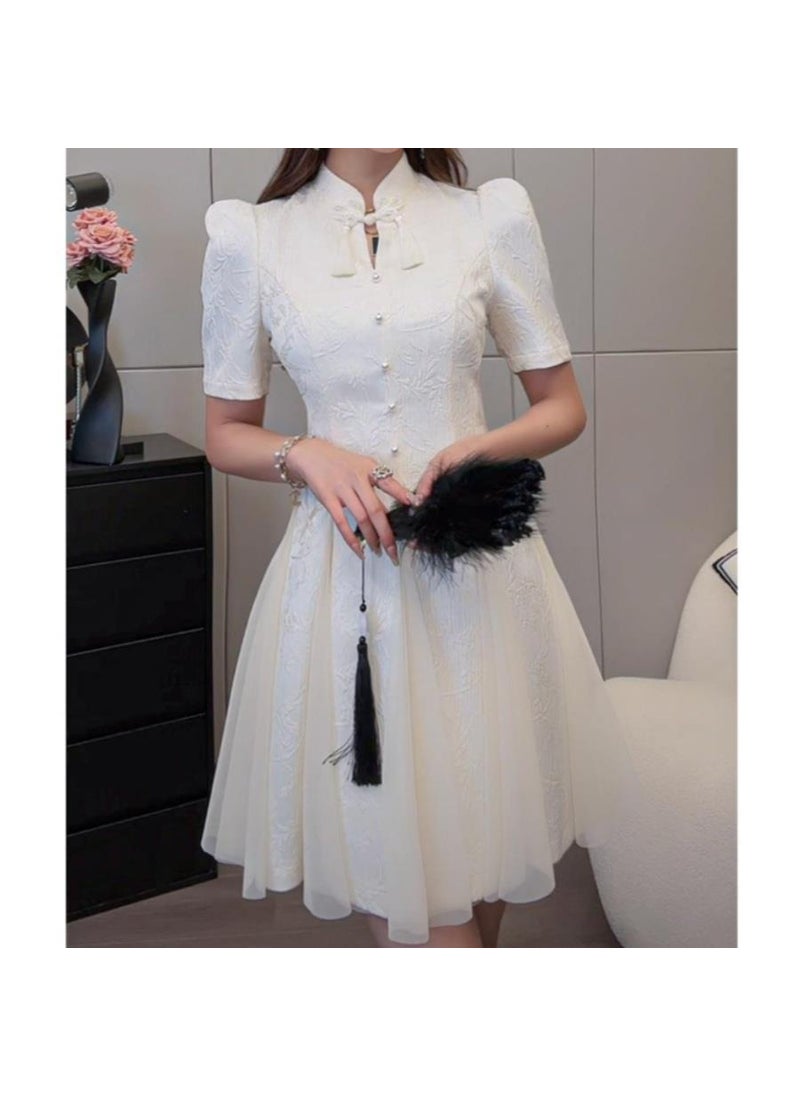 2023 Summer Chinese Style Qipao Dress Set for Women White short