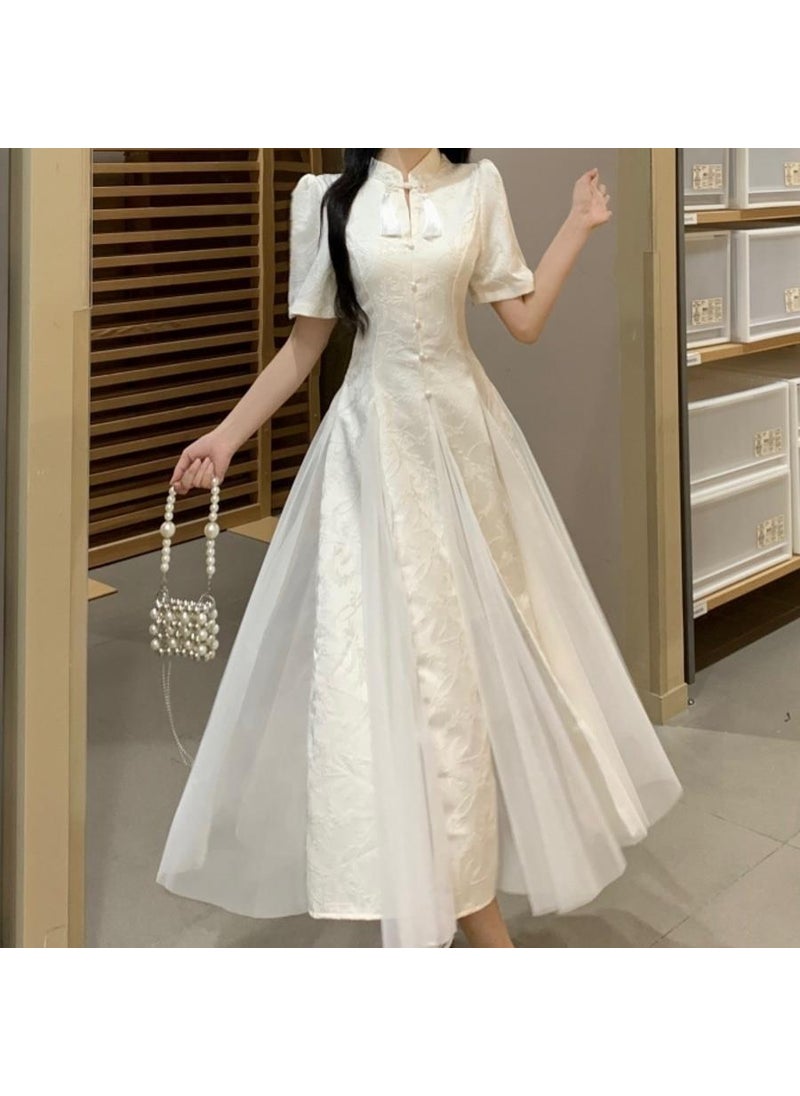 2023 Summer Chinese Style Qipao Dress Set for Women White short