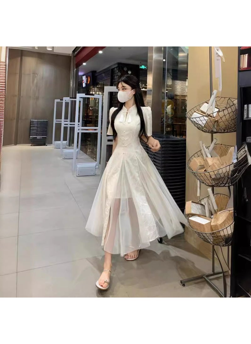 2023 Summer Chinese Style Qipao Dress Set for Women White short