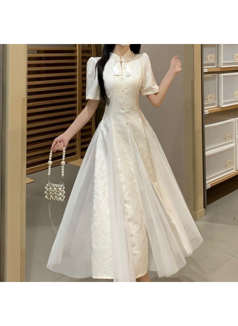 2023 Summer Chinese Style Qipao Dress Set for Women White short